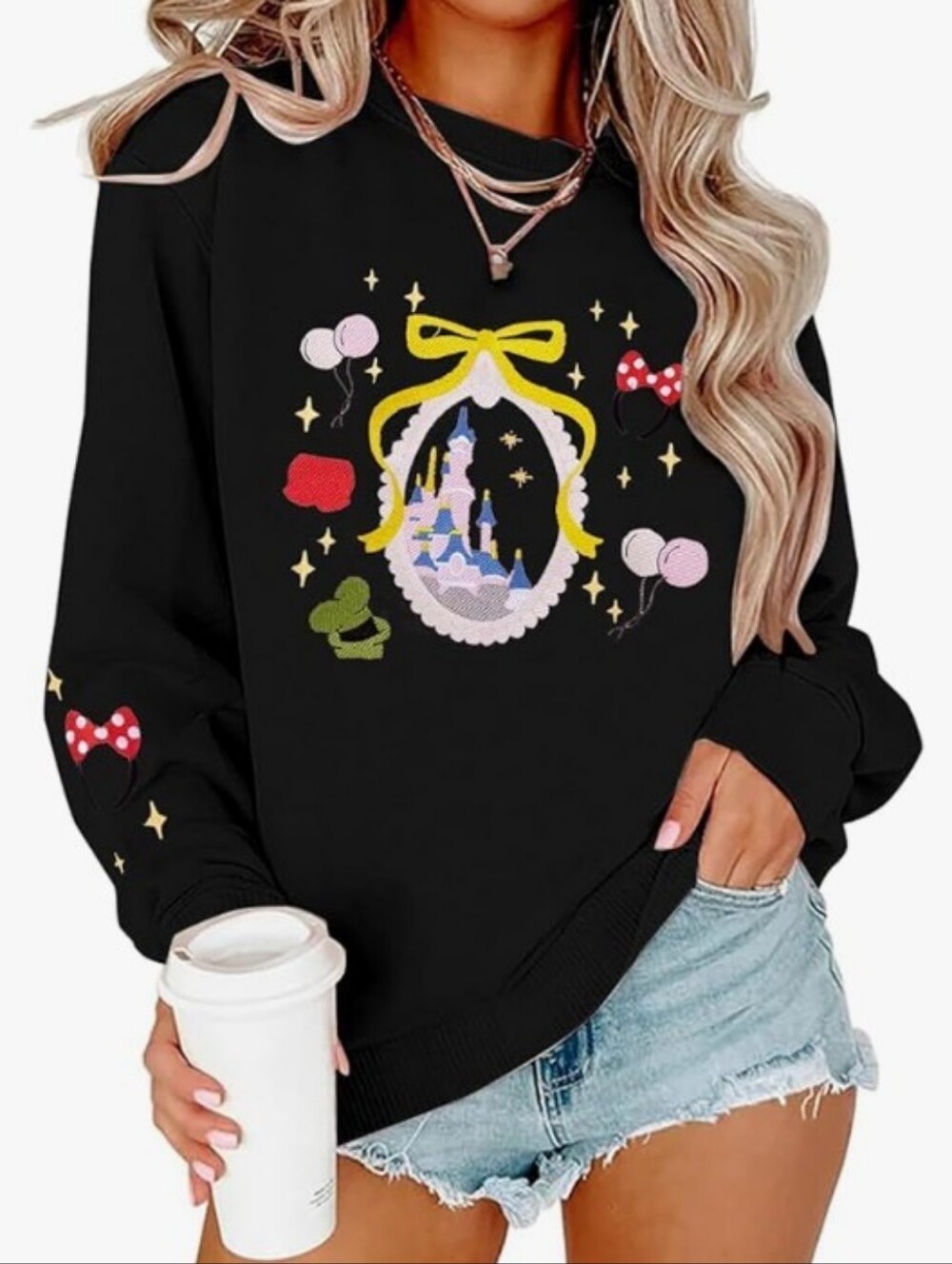 MYHALF Black Embroidered Magic Kingdom Sweatshirt Size XL NWOT